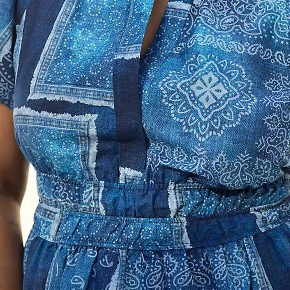 Anthropologie The Somerset Maxi Dress Cotton Bandana Patchwork Print Blue L NWT